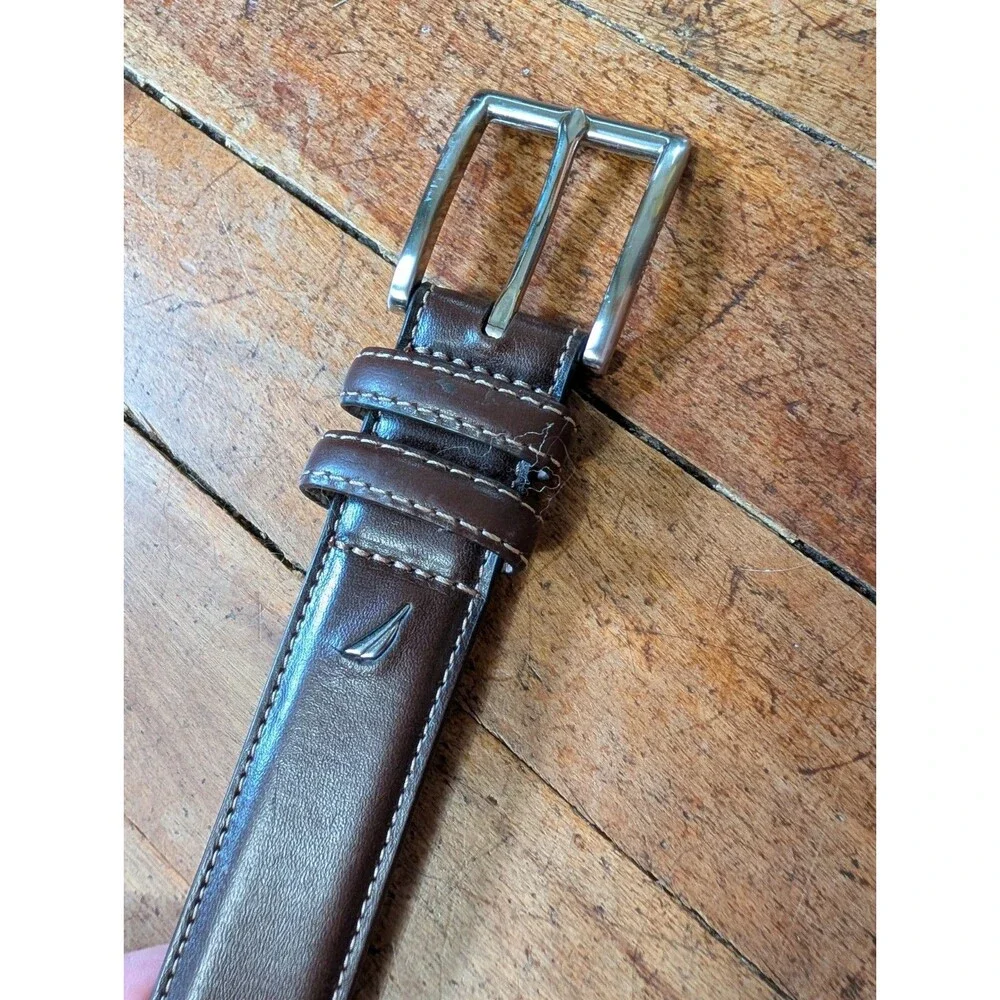 Nautica Belt Brown Syn Leather Mens 38 Nickel Buckle